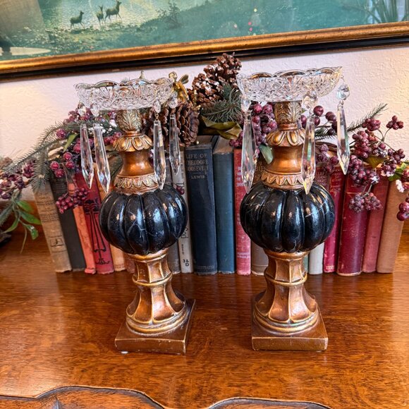 2 Vintage Crystal Bobeche Candle Drip Rings with Dangling Crystals - Picture 7 of 16